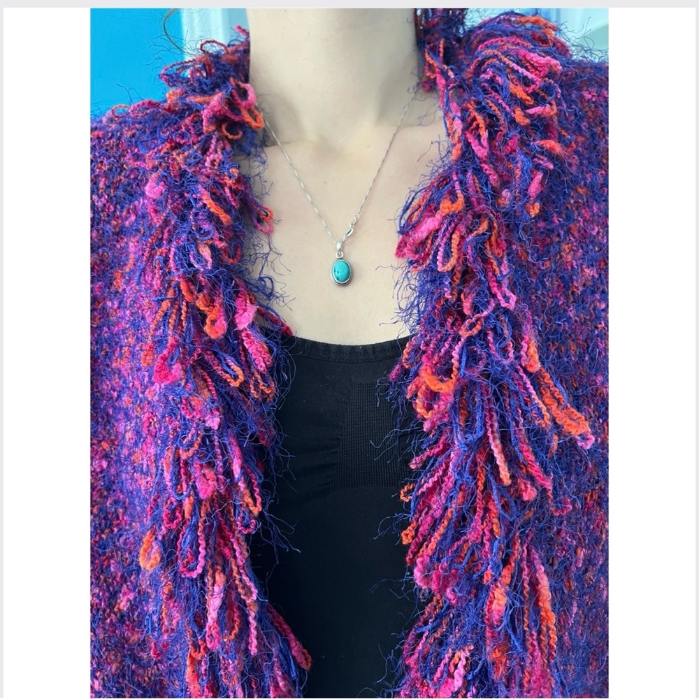 Vintage Fringe Open Cardigan • Electric Blue, Pink & Berry • Colour-Lover’s Stat